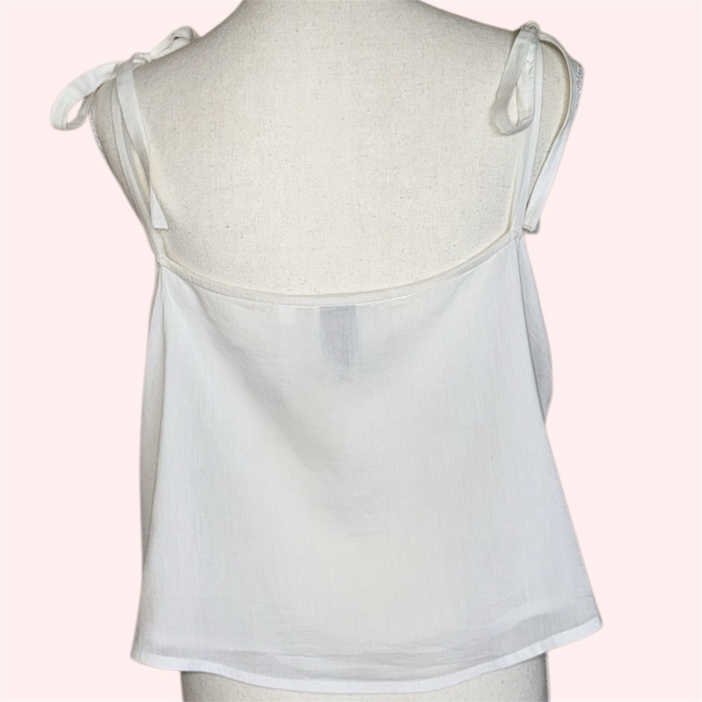 HD in Paris White Anthropologie Embroidery Lace Cami Top Cotton & Silk Ties LRG - Picture 12 of 13